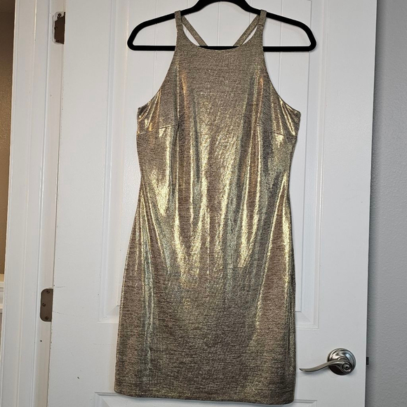 White House Black Market Dresses & Skirts - WHBM med shimmery gold midi sheath dress